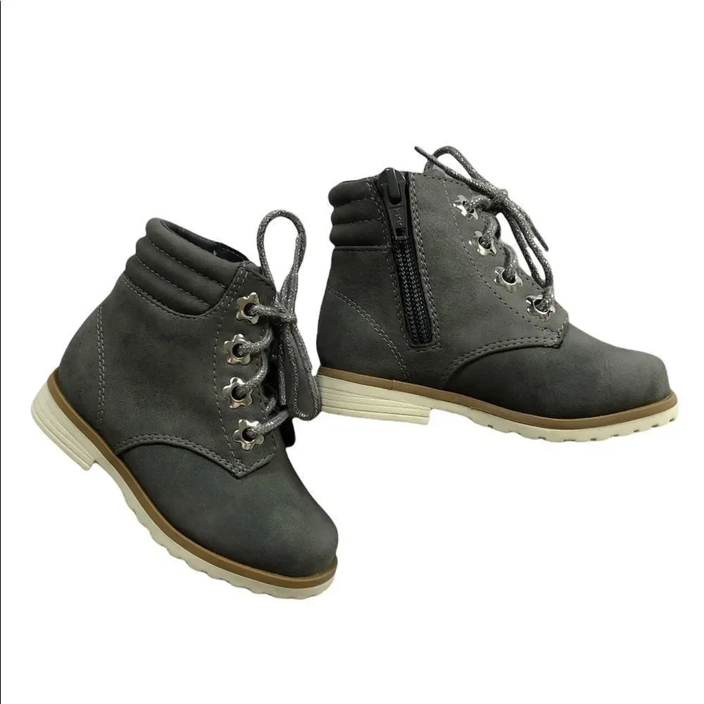 The Children's Place Gray Lace-Up Side-Zip Kids Ankle Boots